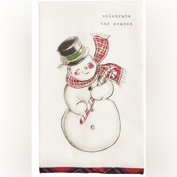 NWT Mudpie Celebrate The Season Snowman Printed Kitchen Towel - Picture 1 of 6